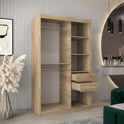 MILADA tükrös ruhásszekrény - szélesség 120 cm, sonoma tölgy / fekete