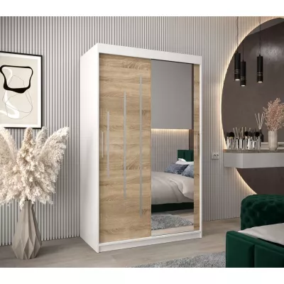MILADA tükrös ruhásszekrény - szélesség 120 cm, fehér / sonoma tölgy