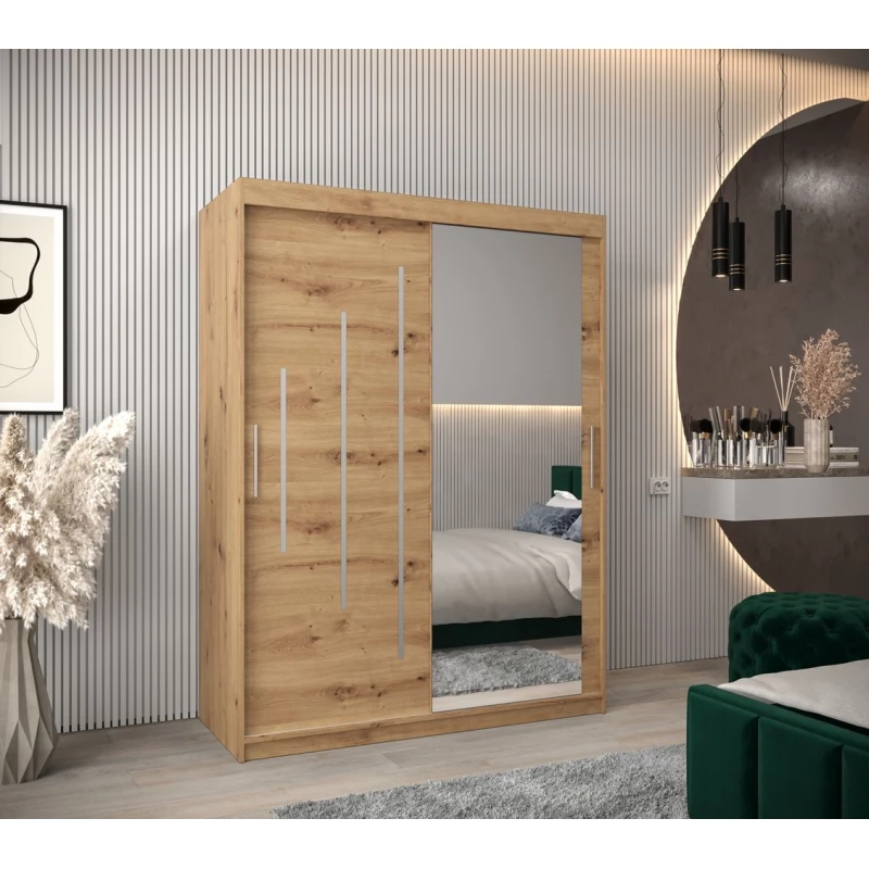 ROZALIE tükrös ruhásszekrény - szélesség 150 cm, műfüves tölgy