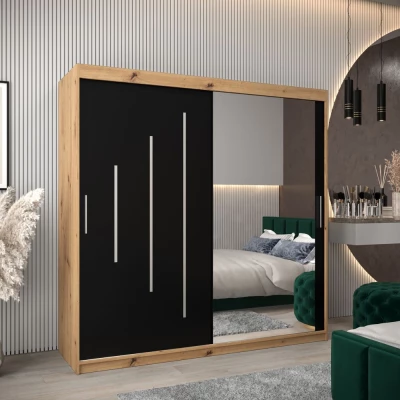 HANAH tükrös ruhásszekrény - szélesség 200 cm, artisan tölgy / fekete