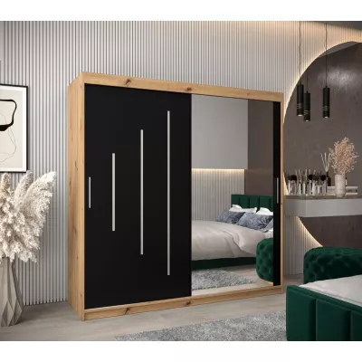 HANAH tükrös ruhásszekrény - szélesség 200 cm, artisan tölgy / fekete