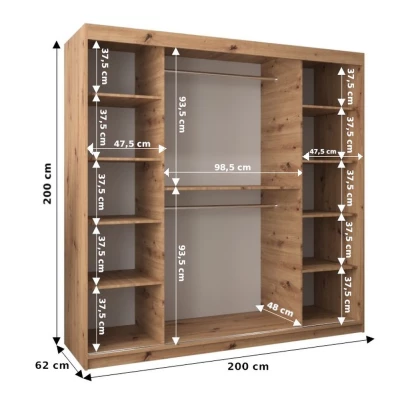 HANAH tükrös gardróbszekrény - 200 cm széles, somona tölgy