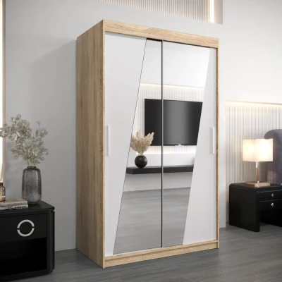 KAMILA tükrös gardróbszekrény - szélesség 120 cm, sonoma tölgy / fehér