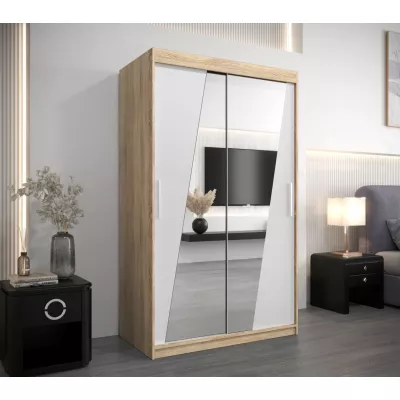 KAMILA tükrös gardróbszekrény - szélesség 120 cm, sonoma tölgy / fehér