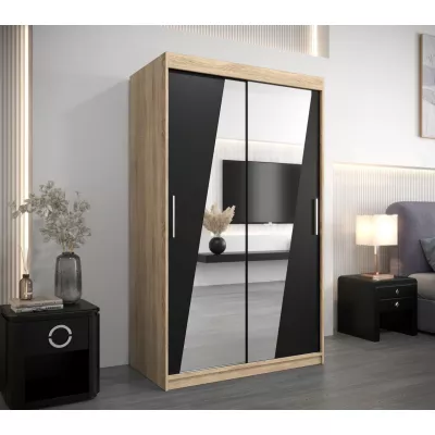 KAMILA tükrös ruhásszekrény - szélesség 120 cm, sonoma tölgy / fekete