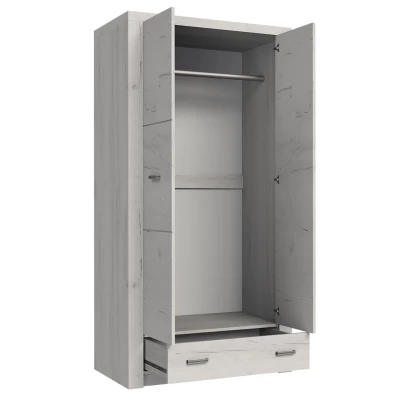 BESS fiókos gardróbszekrény - szélesség 96 cm, fehér kraft tölgy