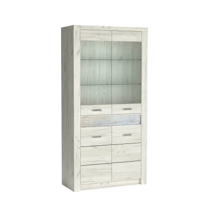 Tágas BESS vitrin - szélesség 96 cm, fehér kraft tölgy