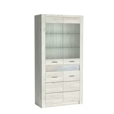 Tágas BESS vitrin - szélesség 96 cm, fehér kraft tölgy