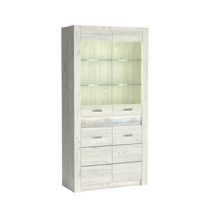 Tágas BESS vitrin - szélesség 96 cm, fehér kraft tölgy