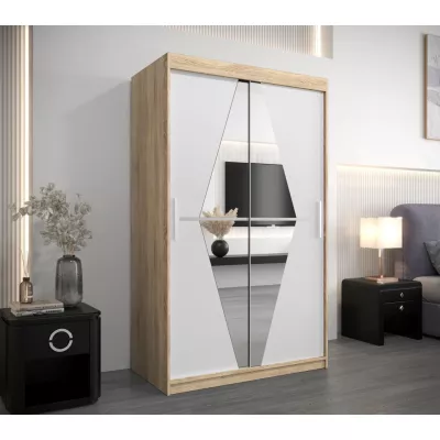 KAMILA gardróbszekrény tükörrel - szélesség 120 cm, sonoma tölgy / fehér