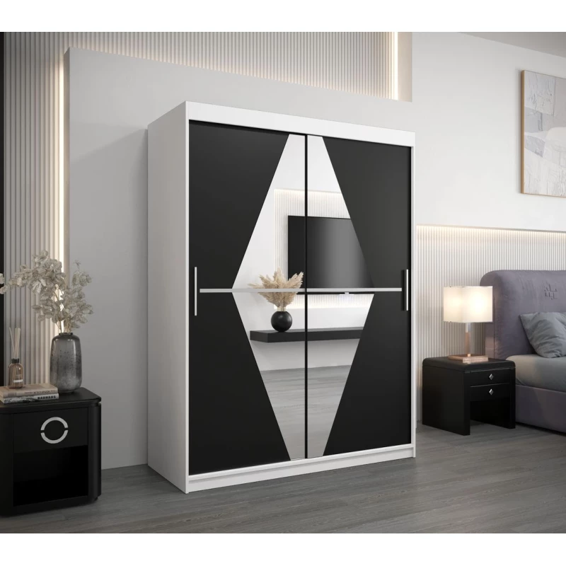 TATANA tükrös ruhásszekrény - szélesség 150 cm, fehér / fekete