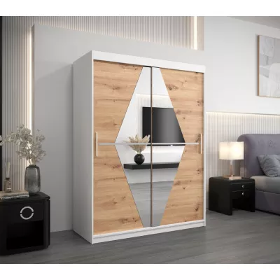 TATANA tükrös ruhásszekrény - szélesség 150 cm, fehér / sonoma tölgyfa