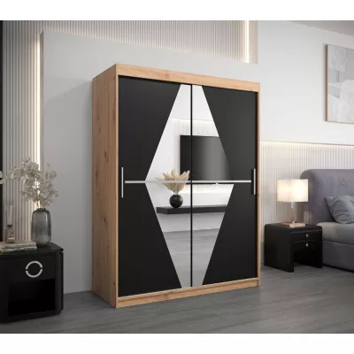 TATANA tükrös ruhásszekrény - szélesség 150 cm, artisan tölgy / fekete