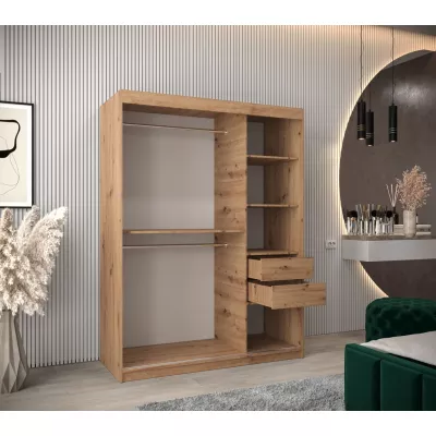 TATANA tükrös ruhásszekrény - szélesség 150 cm, artisan tölgy / fekete
