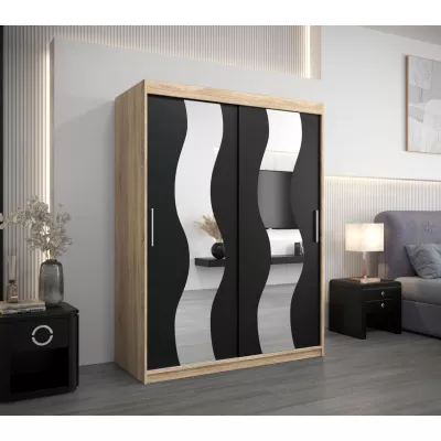 IRMA tükrös ruhásszekrény - szélesség 150 cm, sonoma tölgy / fekete