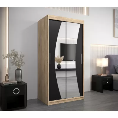 BETA tolóajtós gardróbszekrény - 100 cm, sonoma tölgy / fekete