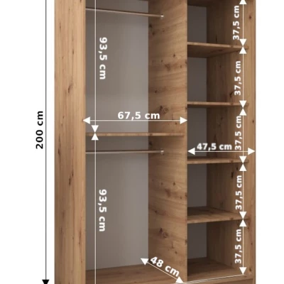 AGATA tolóajtós gardrób szekrény - 120 cm, sonoma tölgy