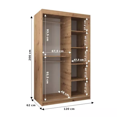 AGATA tolóajtós gardrób szekrény - 120 cm, sonoma tölgy