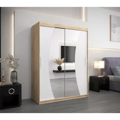 Tolóajtós gardróbszekrény ANABELA - 150 cm, sonoma tölgy / fehér