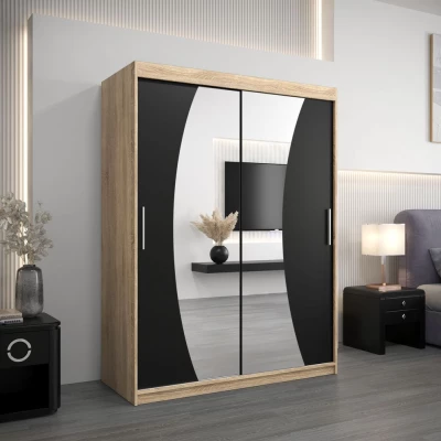 Tolóajtós gardróbszekrény ANABELA - 150 cm, sonoma tölgy / fekete