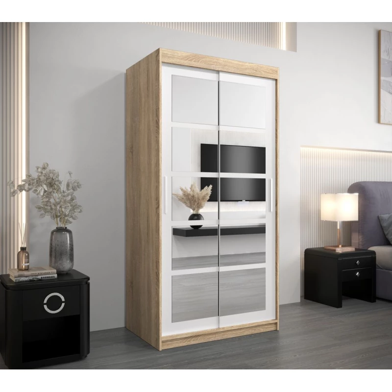 ANABEL tükrös gardróbszekrény - szélesség 120 cm, sonoma tölgy / fehér