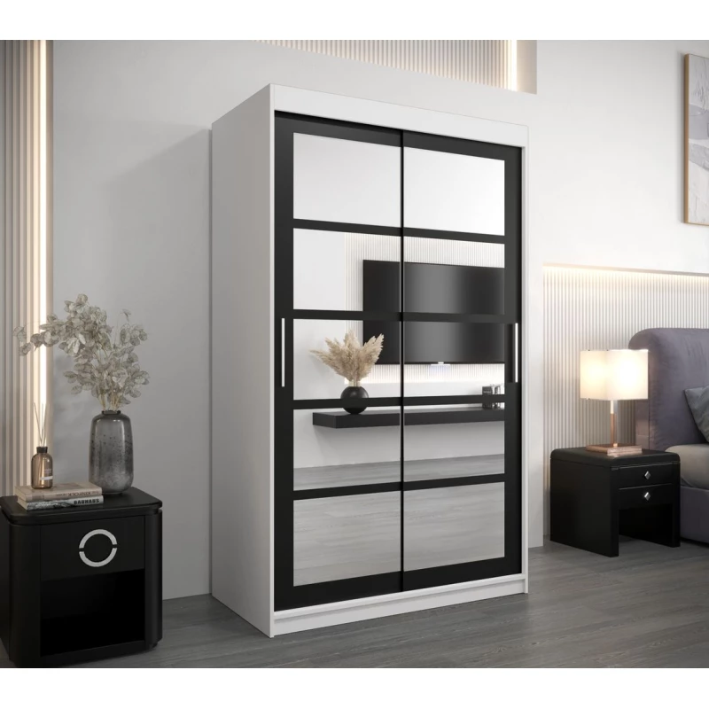 ANABEL tükrös ruhásszekrény - szélesség 120 cm, fehér / fekete