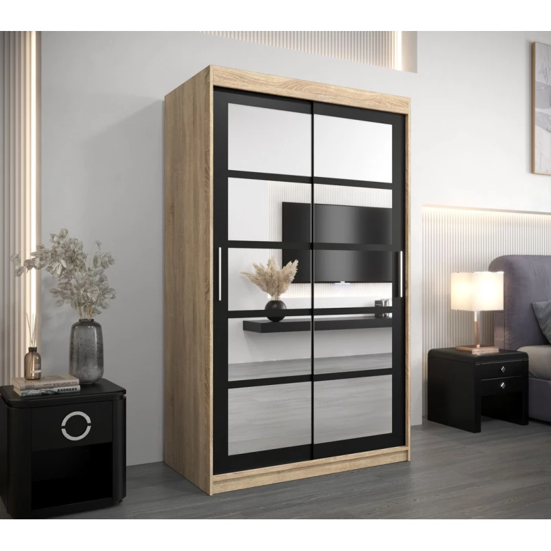 ANABEL tükrös gardróbszekrény - szélesség 120 cm, sonoma tölgy / fekete