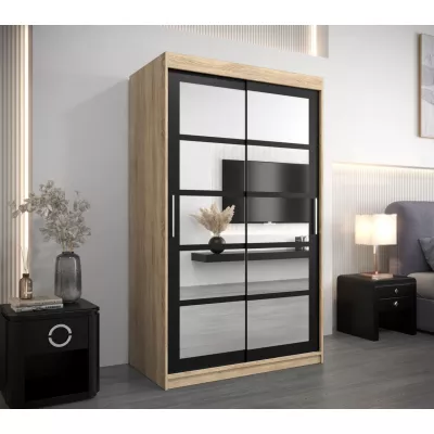 ANABEL tükrös gardróbszekrény - szélesség 120 cm, sonoma tölgy / fekete