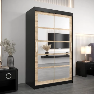 ANABEL tükrös gardróbszekrény - szélesség 120 cm, fekete / sonoma tölgy