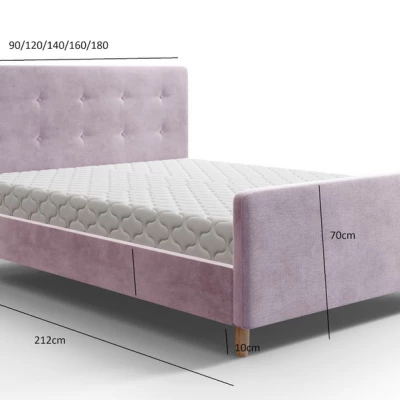 NESSIE egyszemélyes kárpitozott ágy - 90x200, rózsaszín