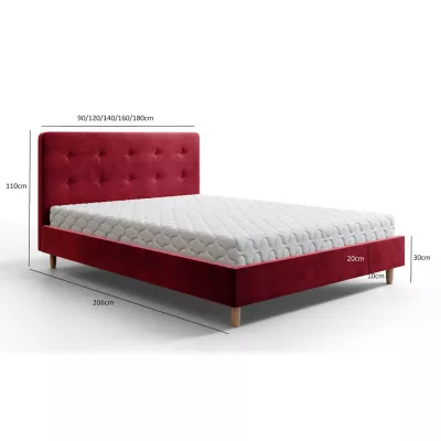 NOOR kárpitozott franciaágy ágy - 180x200, rózsaszín