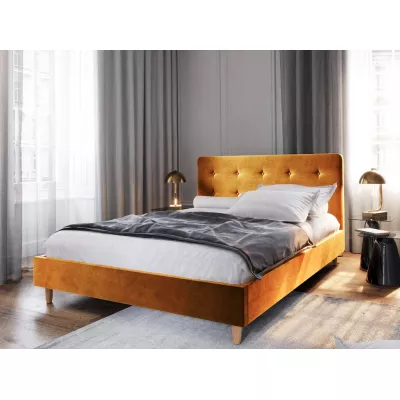 NOOR kárpitozott franciaágy ágy - 180x200, mustár