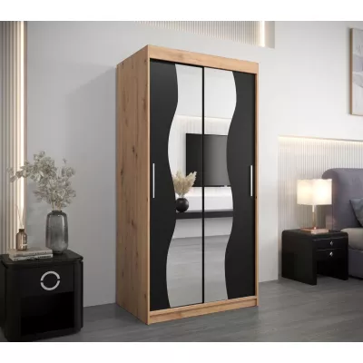 XEIE tükrös ruhásszekrény - szélesség 100 cm, artisan tölgy / fekete