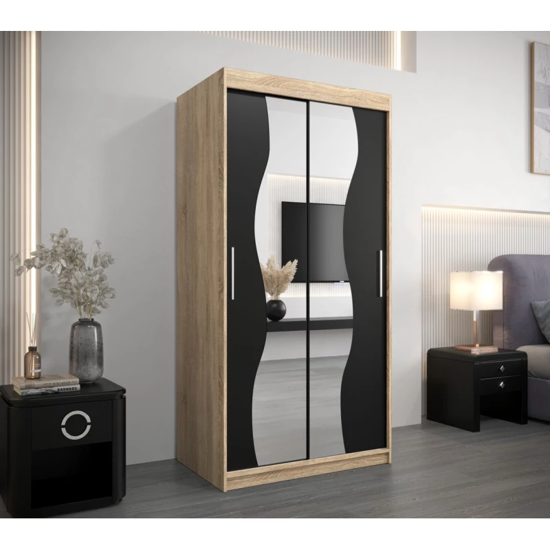 XEIE tükrös ruhásszekrény - szélesség 100 cm, sonoma tölgy / fekete