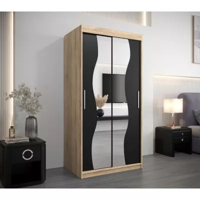 XEIE tükrös ruhásszekrény - szélesség 100 cm, sonoma tölgy / fekete