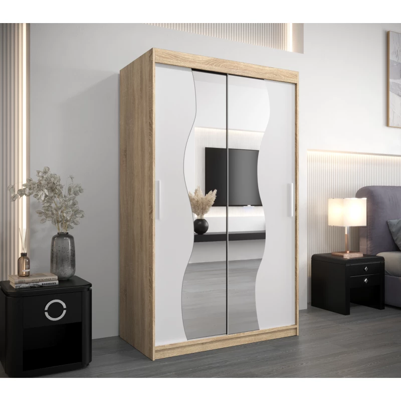 JUDITA tükrös gardróbszekrény - szélesség 120 cm, sonoma tölgy / fehér