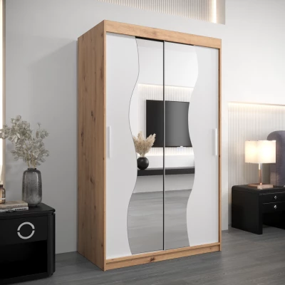 JUDITA tükrös gardróbszekrény - szélesség 120 cm, artisan tölgy / fehér