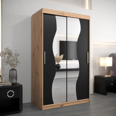 JUDITA tükrös gardróbszekrény - szélesség 120 cm, artisan tölgy / fekete