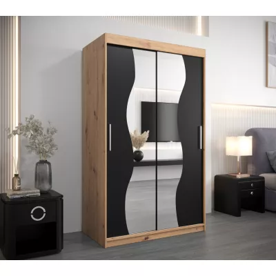 JUDITA tükrös gardróbszekrény - szélesség 120 cm, artisan tölgy / fekete