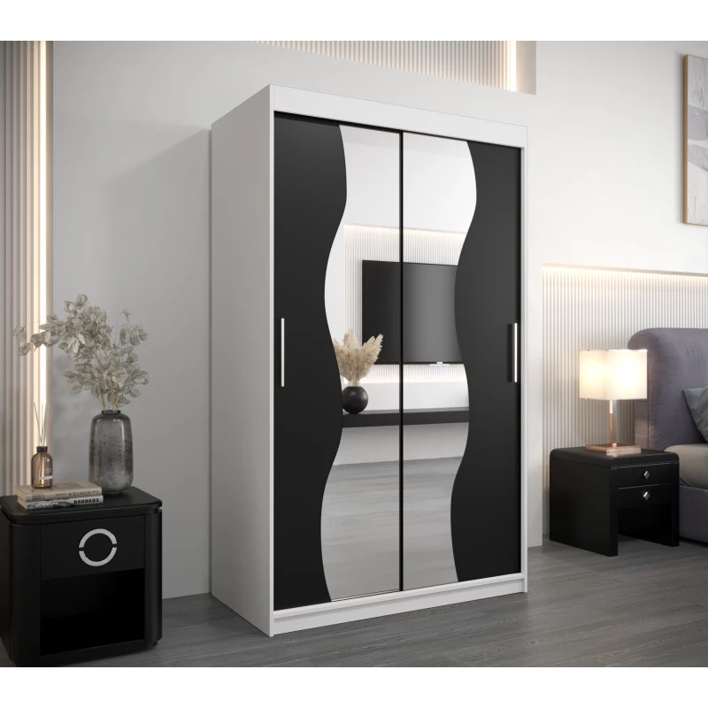 JUDITA tükrös ruhásszekrény - szélesség 120 cm, fehér / fekete