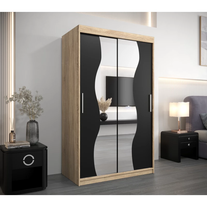 JUDITA tükrös gardróbszekrény - szélesség 120 cm, sonoma tölgy / fekete