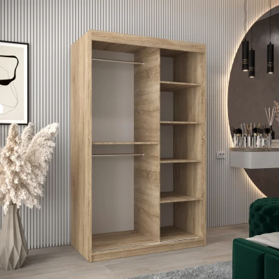 JUDITA tükrös gardróbszekrény - szélesség 120 cm, sonoma tölgy / fekete