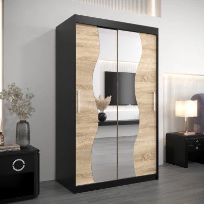 JUDITA tükrös gardróbszekrény - szélesség 120 cm, fekete / sonoma tölgyfa