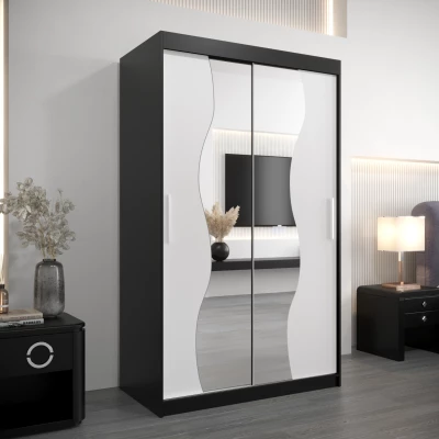 JUDITA tükrös ruhásszekrény - szélesség 120 cm, fekete / fehér