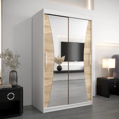VAIANA tükrös gardróbszekrény - szélesség 120 cm, fehér / sonoma tölgy