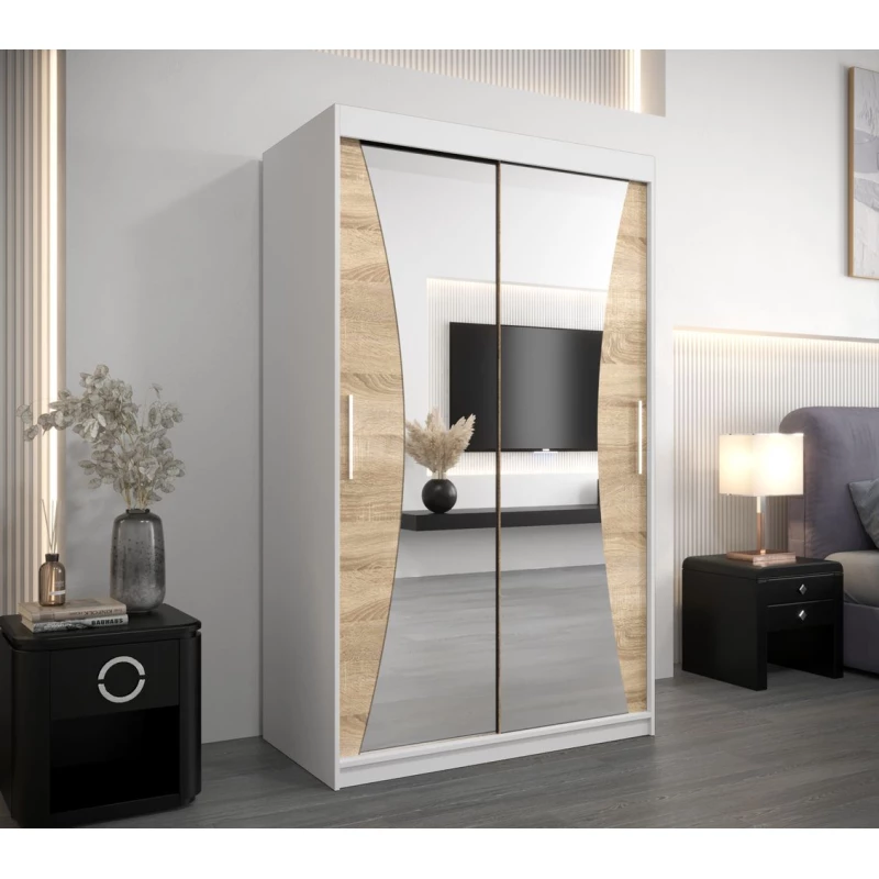 VAIANA tükrös gardróbszekrény - szélesség 120 cm, fehér / sonoma tölgy