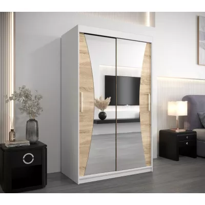 VAIANA tükrös gardróbszekrény - szélesség 120 cm, fehér / sonoma tölgy