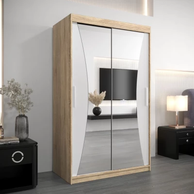 VAIANA tükrös gardróbszekrény - szélesség 120 cm, sonoma tölgy / fehér