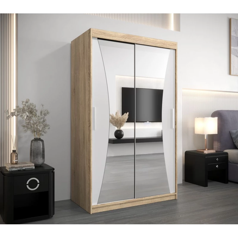 VAIANA tükrös gardróbszekrény - szélesség 120 cm, sonoma tölgy / fehér