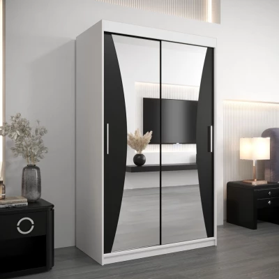 VAIANA tükrös ruhásszekrény - szélesség 120 cm, fehér / fekete